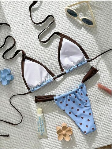 GORGLITTER Women's Polka Dots Bikini Set Cute Halter Triangle High Cut Thong Swimsuit Cheeky 2 Piece Bathing Suit in Saudi Arabia
