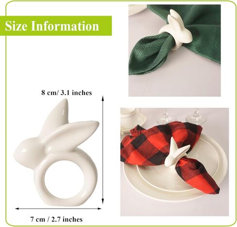 مجموعة حلقات منديل أرنب عيد الفصح مكونة من 6 قطع، حامل حلقات منديل أرنب بورسلين، حلقات منديل أرنب أبيض لعيد الفصح، حفلة الربيع، الولائم، العشاء، ديكور طاولة الزفاف in Kuwait