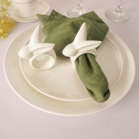 مجموعة حلقات منديل أرنب عيد الفصح مكونة من 6 قطع، حامل حلقات منديل أرنب بورسلين، حلقات منديل أرنب أبيض لعيد الفصح، حفلة الربيع، الولائم، العشاء، ديكور طاولة الزفاف in Kuwait
