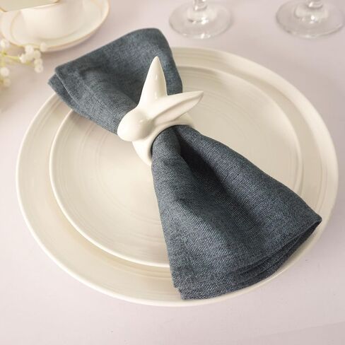 مجموعة حلقات منديل أرنب عيد الفصح مكونة من 6 قطع، حامل حلقات منديل أرنب بورسلين، حلقات منديل أرنب أبيض لعيد الفصح، حفلة الربيع، الولائم، العشاء، ديكور طاولة الزفاف in Kuwait