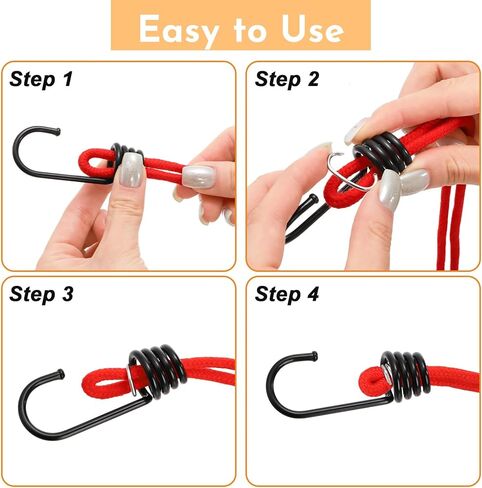 60 Pieces Bungee Cord Hooks, 3/8 Inch Plastic Coated Shock Cord End Hook with C Type Hog Rings for Elastic Rope Strapping Tap, Heavy Duty Spiral Terminal Wire Hooks for Boating, Camping Tarps in Kuwait