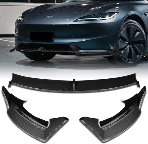 W-POWER, Front Bumper Lip fit for Compatible with 2024-2025 Tesla Model 3, Front Lip Spoiler Body Splitter, WP-Style, Painted Glossy Carbon Fiber ABS in Saudi Arabia