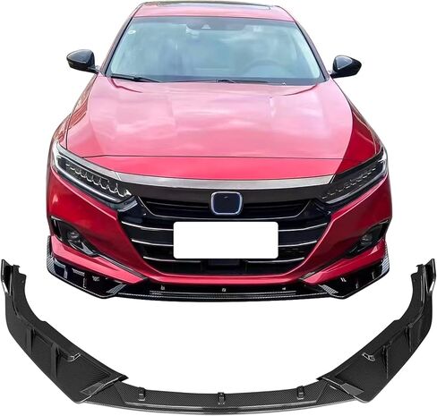 IKON MOTORSPORTS, Front Bumper Lip Compatible with 2021-2022 Honda Accord, Carbon Fiber Print IKON V3 Style Injection PP Front Spoiler Air Dam Chin Kit 3 Pieces in Saudi Arabia