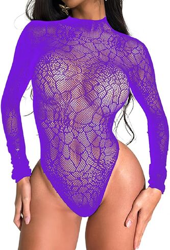Sexy Lingerie for Women Naughty Outfits Backless Fishnet Bodysuit Long Sleeve Lace-Up Mesh Bodycon High Cut Clubwear in Kuwait