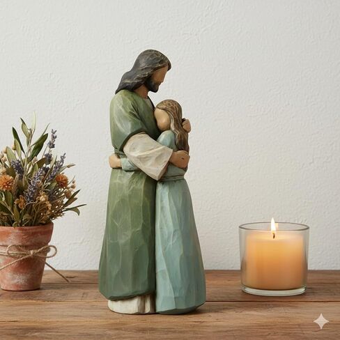 Jesus Comforting Girl Figurine 9 Inch Christian Resin Statue Morandi Colors, Hand-Carved Wood Style Healing and Encouragement Religious Gift Walk with Jesus Collection II in Saudi Arabia
