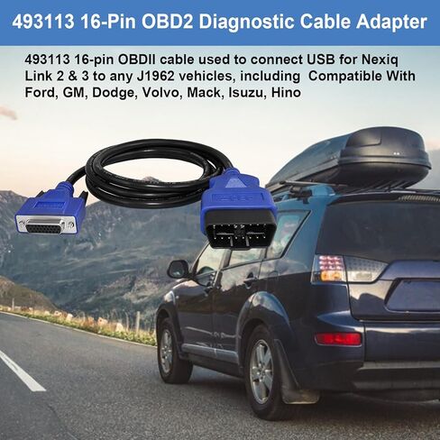 493113 16-Pin OBD2 Diagnostic Cable Adapter, Compatible with Nexiq USB Link 2 and 3 for J1962 Vehicles, Compatible with Ford, GM, Dodge, Volvo, Mack, Isuzu, Hino in Kuwait