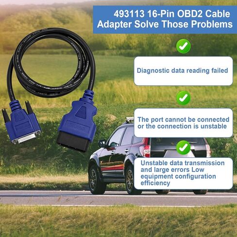 493113 16-Pin OBD2 Diagnostic Cable Adapter, Compatible with Nexiq USB Link 2 and 3 for J1962 Vehicles, Compatible with Ford, GM, Dodge, Volvo, Mack, Isuzu, Hino in Kuwait
