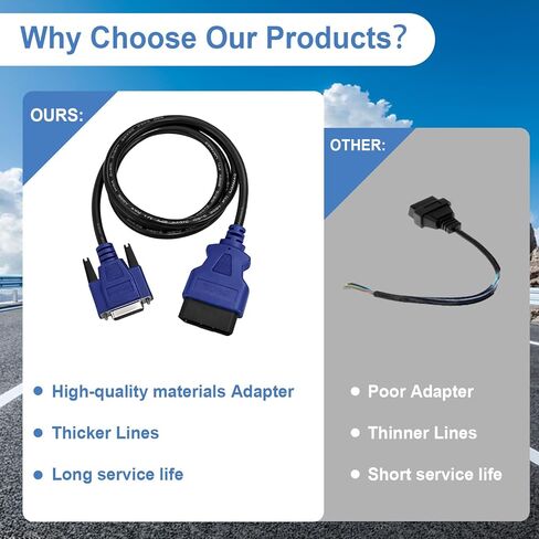 493113 16-Pin OBD2 Diagnostic Cable Adapter, Compatible with Nexiq USB Link 2 and 3 for J1962 Vehicles, Compatible with Ford, GM, Dodge, Volvo, Mack, Isuzu, Hino in Kuwait