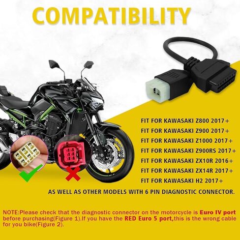 OBDII 6pin to 16pin OBD Diagnostic Cable Motorrad 6 Pin Motorcycle Adapter Moto Connect Compatible for Kawasaki Moto Fit Z900RS/Z800/Z900/Z1000/ZX10R/ZX14R/H2 Motorbike in Kuwait