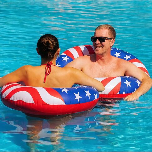 USA Flag Pool Float 36'' America Flag Inflatable Ring Pool Float Patriotic Round Swim Pool Tube for Beach Lake Ocean Pool Water Sports Summer Swimming Fun for Adults Teens in Kuwait
