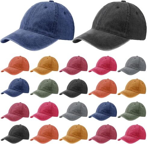 Sureio 24 Pcs Distressed Baseball Caps Bulk for Women Men Vintage Washed Cotton Adjustable Baseball Cap Trucker Hats Golf Hat for Outdoor Sports in Saudi Arabia