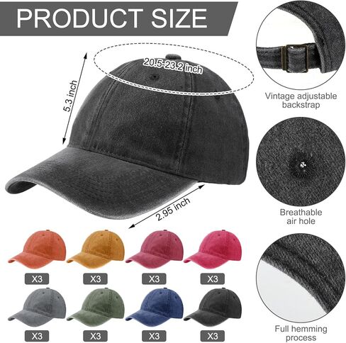 Sureio 24 Pcs Distressed Baseball Caps Bulk for Women Men Vintage Washed Cotton Adjustable Baseball Cap Trucker Hats Golf Hat for Outdoor Sports in Saudi Arabia