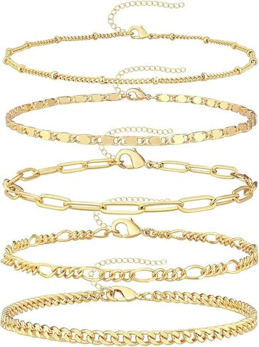 Exquisite Women's Bracelet Set，Stackable 14k Genuine Gold Plated Jewelry Women's Fashion Accessories Glossy Gift Perfect Choice for Fashionable Women in Kuwait