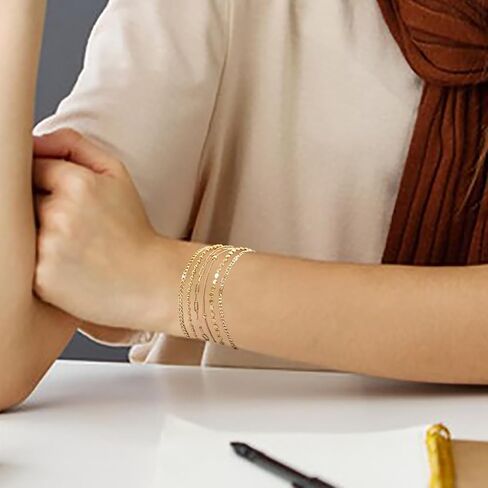 Exquisite Women's Bracelet Set，Stackable 14k Genuine Gold Plated Jewelry Women's Fashion Accessories Glossy Gift Perfect Choice for Fashionable Women in Kuwait