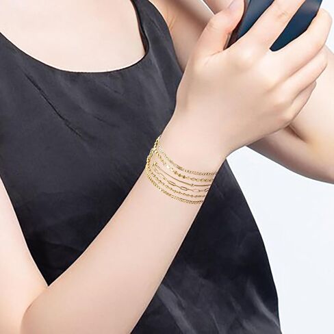 Exquisite Women's Bracelet Set，Stackable 14k Genuine Gold Plated Jewelry Women's Fashion Accessories Glossy Gift Perfect Choice for Fashionable Women in Kuwait