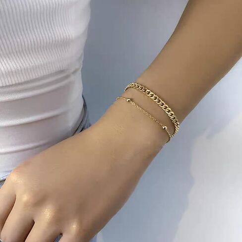 Exquisite Women's Bracelet Set，Stackable 14k Genuine Gold Plated Jewelry Women's Fashion Accessories Glossy Gift Perfect Choice for Fashionable Women in Kuwait