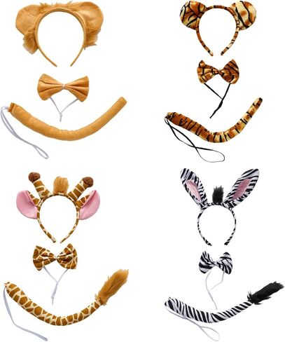 4 Sets Animal Costumes for Adults Giraffe Monkey Tiger Zebra Animal Headbands Bow Tie and Tail Set Jungle Theme Costume Accessories in Kuwait