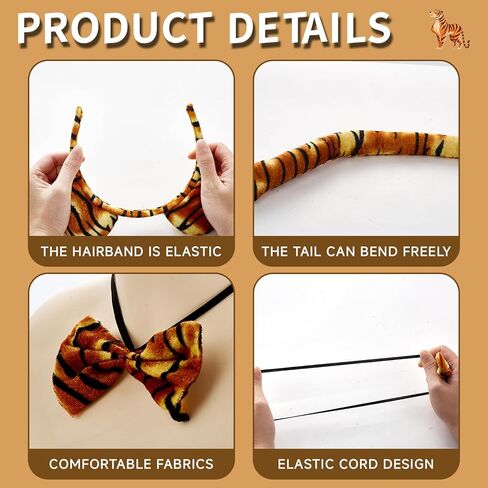 4 Sets Animal Costumes for Adults Giraffe Monkey Tiger Zebra Animal Headbands Bow Tie and Tail Set Jungle Theme Costume Accessories in Kuwait