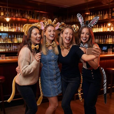 4 Sets Animal Costumes for Adults Giraffe Monkey Tiger Zebra Animal Headbands Bow Tie and Tail Set Jungle Theme Costume Accessories in Kuwait