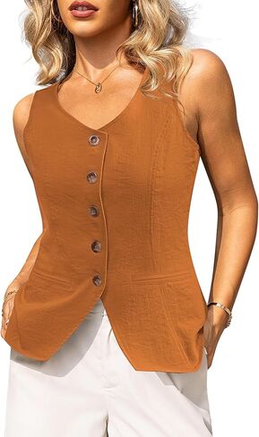 Tralilbee المرأة سترات بلا أكمام السترة زر أسفل صدرية الأعمال عارضة دعوى سترة قمم S-XL in Kuwait