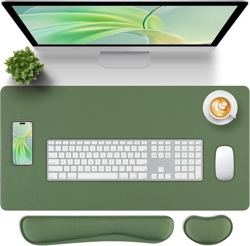Green Desk Pad and Keyboard Wrist Rest, 3in1 Mousepad + Keyboard Wrist Rest+Mouse Wrist Rest for Home Office Table Computer Cover. (31.5×15.7,Green) in Kuwait