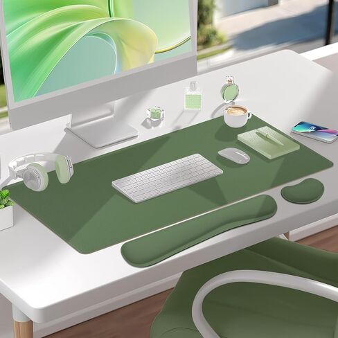 Green Desk Pad and Keyboard Wrist Rest, 3in1 Mousepad + Keyboard Wrist Rest+Mouse Wrist Rest for Home Office Table Computer Cover. (31.5×15.7,Green) in Kuwait