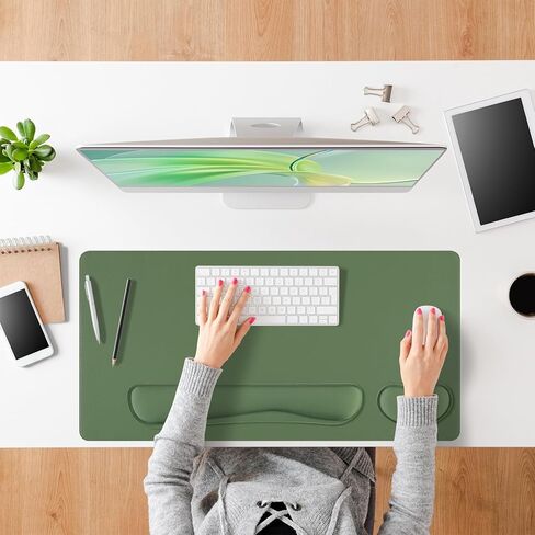 Green Desk Pad and Keyboard Wrist Rest, 3in1 Mousepad + Keyboard Wrist Rest+Mouse Wrist Rest for Home Office Table Computer Cover. (31.5×15.7,Green) in Kuwait