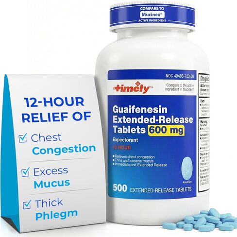 TIME-CAP LABS, INC. Timely Guaifenesin 600 mg Extended Release Mucus Relief 500 Tablets for Chest Congestion and Mucus Relief - Lasts up to 12 Hours in Kuwait