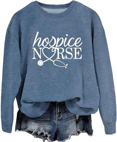 Hospice Nurse Sweatshirts for Women Crewneck Funny Graphic Sweatshirt Long Sleeve Nursing Student Casual Pullover in Kuwait