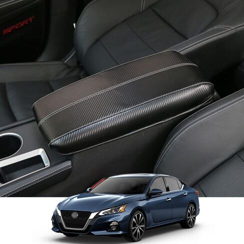 Rifoda for Altima Center Console Armrest Cover Suitable for Nissan Altima 2019 2020 2021 2022 2023 2024 2025 Scratch Resistance Armrest Box Microfiber Leather Cover(Black with White Stitching) in Saudi Arabia