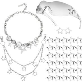 مجموعة إكسسوارات Y2k متضمنة قلادة فضية نجمة Y2k أقراط دائرية لطيفة Y2K نظارات شمسية نجمة مشبك شعر هيب هوب سروال سلسلة مجموعة مجوهرات عتيقة للنساء in Kuwait