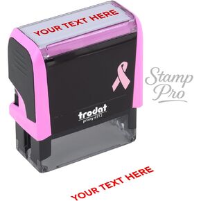 ختم Stamp Pro للتوعية بسرطان الثدي بالحبر الذاتي مخصص بخط واحد - اسم شخصي أو نص قصير - تصميم شريط وردي - للمكتب والمدرسة والأعمال in Kuwait