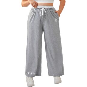 WDIRARA Women's Plus Size Sweatpants Graphic Printed Drawstring Elastic Waisted Casual Wide Leg Pants in Kuwait