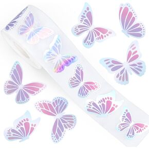 Whaline Spring Butterfly Stickers Roll Iridescent Purple Laser Butterfly Seal Stickers Holographic Waterproof Self-Adhesive Decals for Envelope Journal Decor Wedding Birthday, 500 Pcs in Saudi Arabia