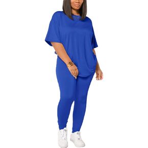Women's Plus Size 2 Piece Outfits Summer Sweatsuits Drop Shoulder Tracksuits Biker Short Workout Jogger Sets Red-3XL in Kuwait