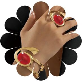 Gold Open Bracelet Ring for Women Chunky Pearl Cuff Open Adjustable Bracelet Ring Set Vintage Punk Jewelry in Kuwait