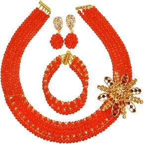 5 صفوف النيجيري طقم مجوهرات مطرز النساء الأفريقي الزفاف الخرز الكريستال قلادة وأقراط in Kuwait