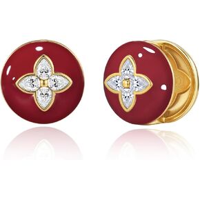 18K Gold Plated Bugdundy Red Maroon Enamel Round Geometric Clover Star Dainty Stud CZ Statement Earrings for Women by SNGIA, VintageTrendy Jewelry Gifts, Huggies Fashion Earrings Accessories, Minimalistic Circular Nickle Free Earrings. in Kuwait