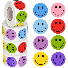 2000 قطعة من ملصقات الوجه المبتسم - 4 لفات (500/لفة) ملصقات وجه سعيد ملصق مكافأة صغير لطيف للأطفال في الفصل الدراسي والمعلم والطلاب والمنزل/الحفلة، وشارات تحفيزية in Kuwait