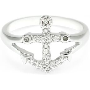 The Collegiate Standard Nautical Sterling Silver Anchor Ring with CZs - Anchor Jewelry in Kuwait
