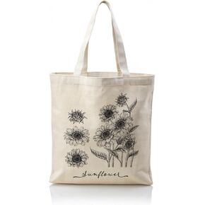Botanical Sunflower Sketch Canvas Tote Bag, Vintage Sunflower Handbag, Black and White Botanical Design Reusable Shopping Bags, Shoulder Bag for Daily Use and Work in Saudi Arabia