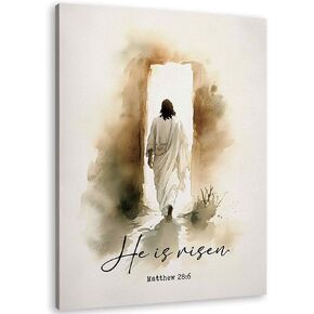 TLESKE Christian He Is Risen Easter Wall Art Decor 11x14, Vintage Jesus Empty Tomb Canvas Wall Art Print for Bedroom Living Room, Religious Bible Verse Matthew He Has Risen Wall Artwork Picture in Kuwait