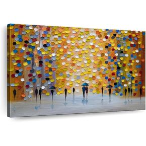 ElephantStock Lovely Rain Wall Art - Horizontal Wrapped Canvas - 1-Piece Living Room Wall Decor - Painting Abstract Canvas Print - Orange and Yellow Decor for Wall by Ekaterina Ermilkina - 12" X 8" in Kuwait