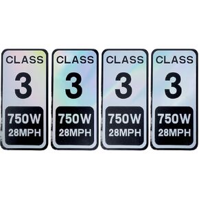 Ebike Class 3 Stickers 750W 28MPH- 4 PCS Colorful Reflective Vinyl Decal (2.5 x 1.2 Inch) - Powersports Decal for Electric Bike Classification in Kuwait