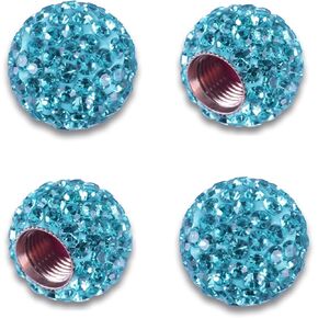 JUSTTOP 4 عبوات من أغطية جذع صمامات إطارات السيارات المصنوعة من حجر الراين الكريستالي، مناسبة عالميًا للسيارات والدراجات، باللون الأزرق الفاتح in Kuwait