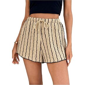 SHENHE Women's Summer Striped Textured Shorts Drawstring High Waisted Beach Vacation Shorts in Saudi Arabia