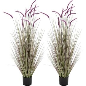 KOL Artificial 5ft 2-Pack Horsetail Reed Grass, 59in Tall Artificial Indoor Outdoor Fake Grass Plant, Home Office Décor Artificial Plants in Pot Faux Plant Greenery, Wedding Decor - Yellow in Kuwait