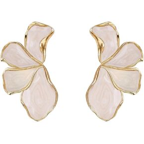 Irregular Unique Statement White Flower Earrings Big Floral Chunky Gold Earrings Elegant Vintage Drop Dangle Trendy Jewelry in Kuwait