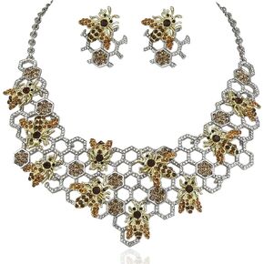 BEE Bumblebee Austrian Rhinestone Statement Necklace Earrings Set Golden N888g … (Golden) in Kuwait
