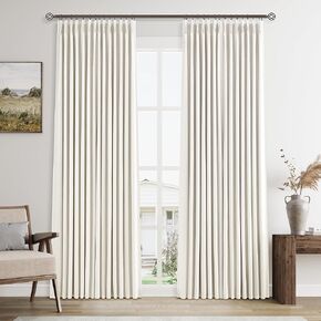 كتان مطوي طبيعي 100% ستائر تعتيم بطول 84 بوصة 2 لوح لغرفة النوم وغرفة المعيشة ستائر كريمية معزولة حراريًا بوهو محايدة بعلامة تبويب خلفية قرصة ستارة نافذة مبطنة بطيات 7 أقدام in Kuwait